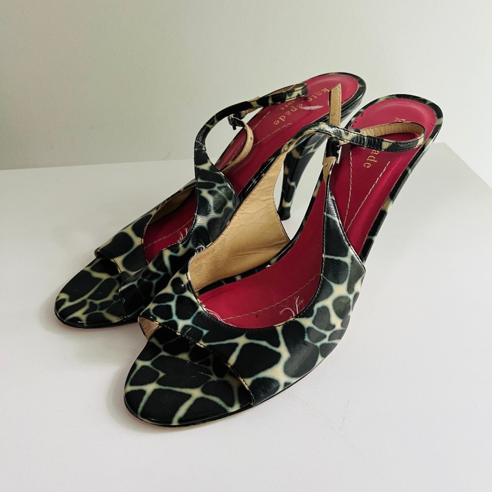 Kate Spade Animal Print Peep Toe Slingback High Heels Size 8.5